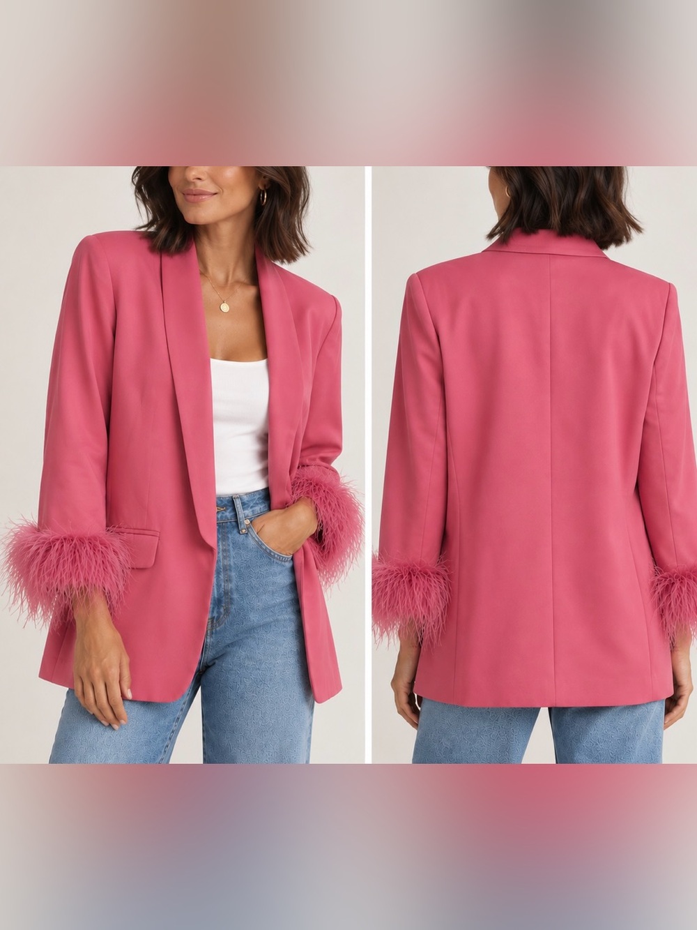 Women's Strut & Bolt Pink Feather Cuff Blazer NWT
